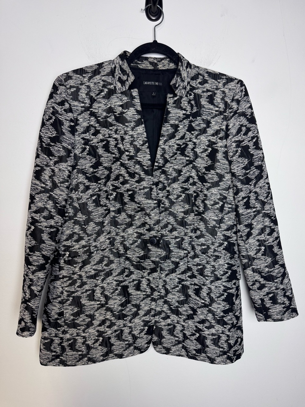 Lafayette 148 New York Blazer Black White Print 12